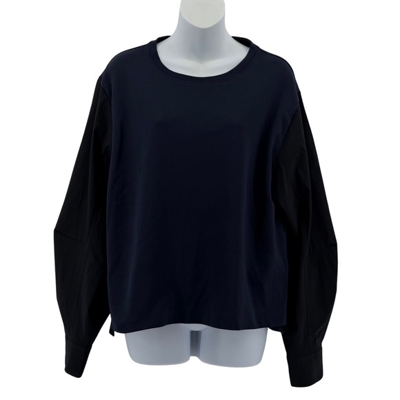 Athleta Tops - Athleta Mixed Media Long Sleeve Top Navy Black Athleisure Sweatshirt Women M